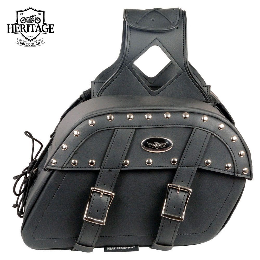 Heritage Biker Gear Black Medium Zip-Off PVC Studded Throw-Over Saddlebags