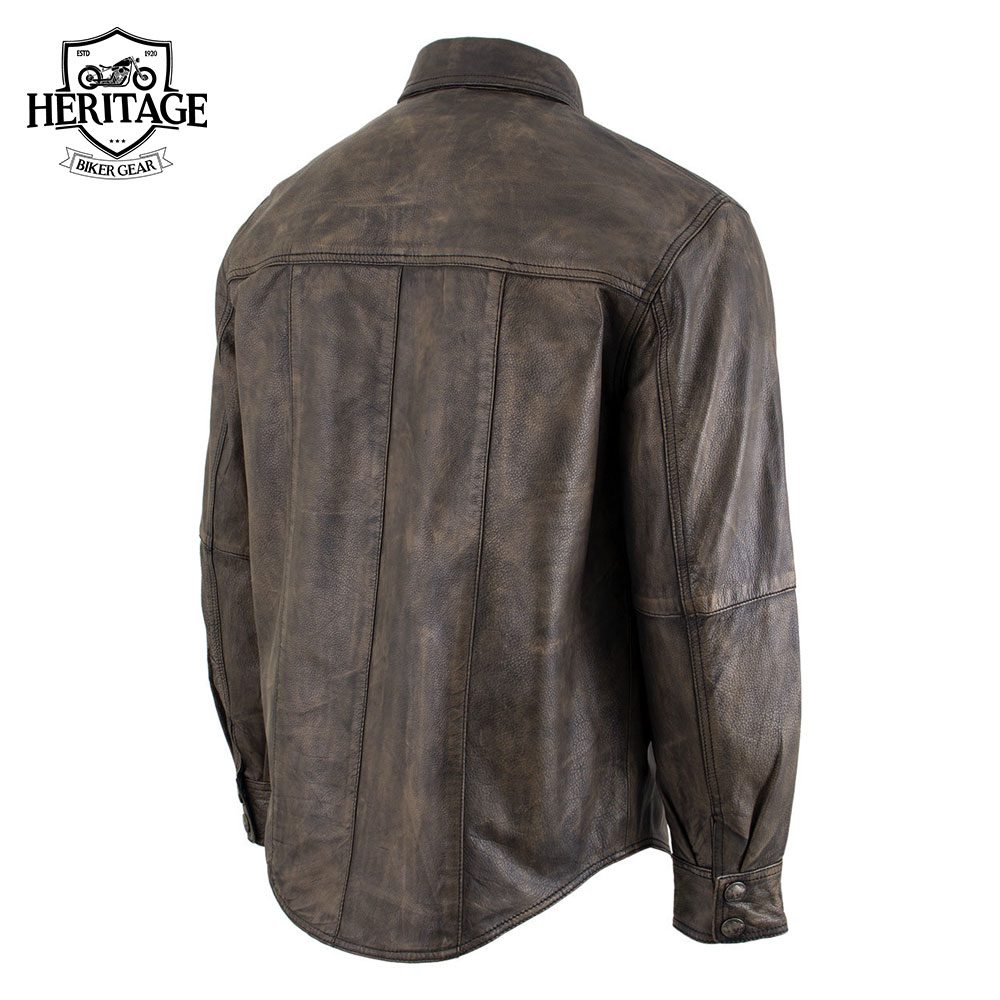 Stylish Brown Leather Biker Shirt: Casual Comfort