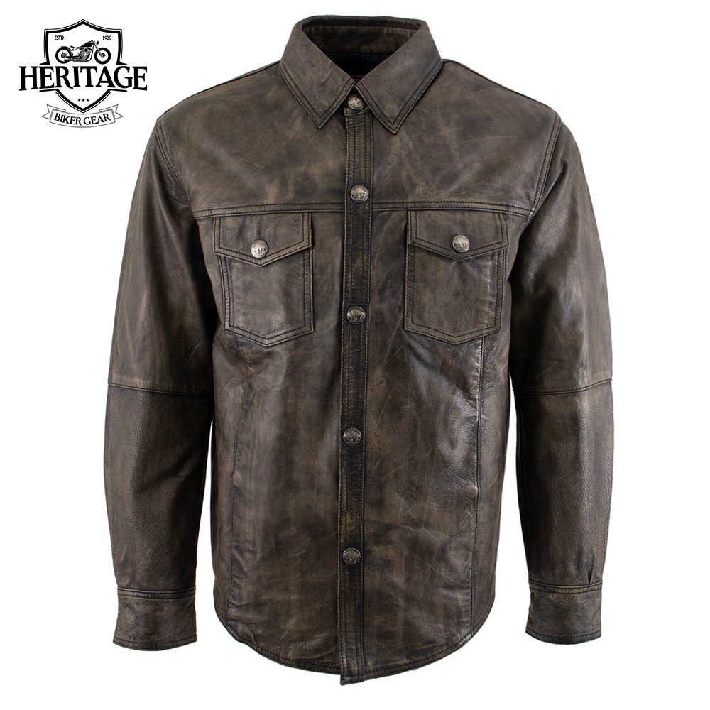 Stylish Brown Leather Biker Shirt: Casual Comfort