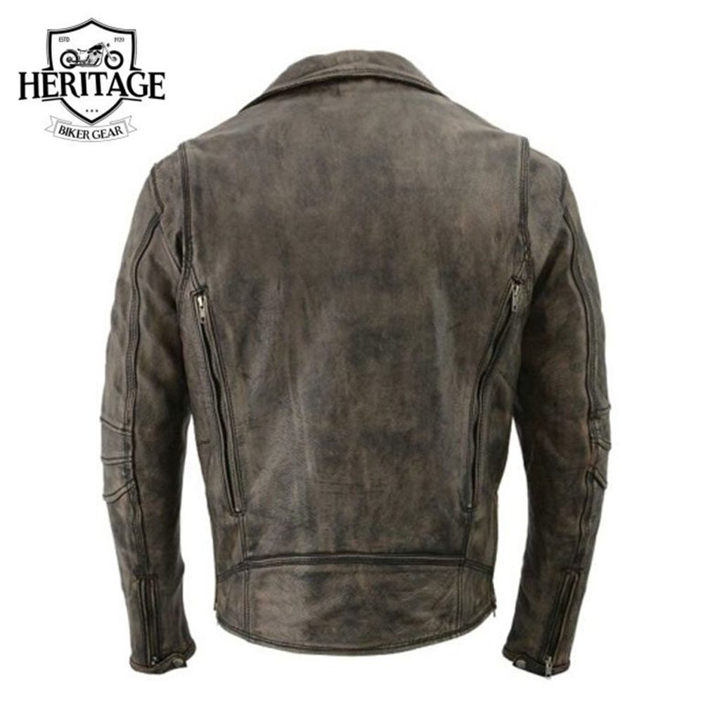 Men's Distressed Brown Triple Stitched Motorcycle Leather Jacket