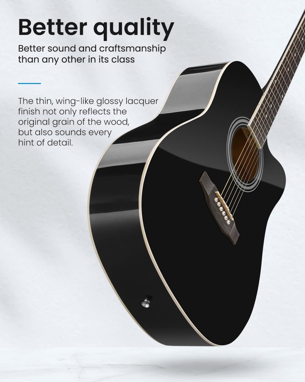 Acoustic Guitar for Beginners with Gig Bag, Complete Pack - Black