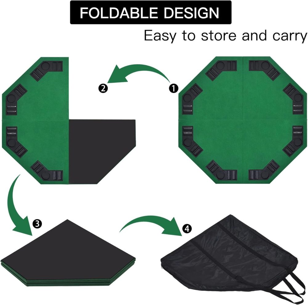 8-Player Foldable Poker Table Top with Portable Anti-Slip Mat