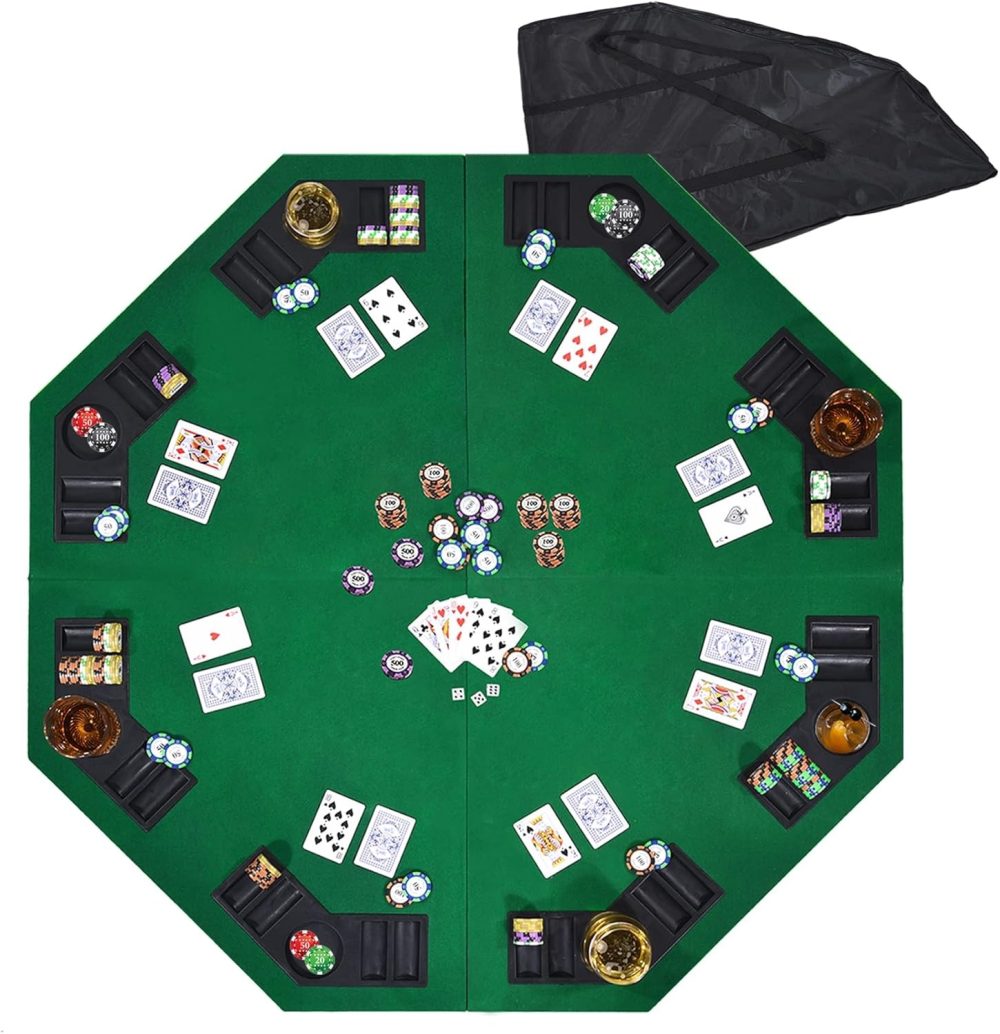 8-Player Foldable Poker Table Top with Portable Anti-Slip Mat