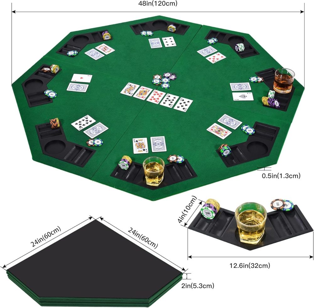 8-Player Foldable Poker Table Top with Portable Anti-Slip Mat