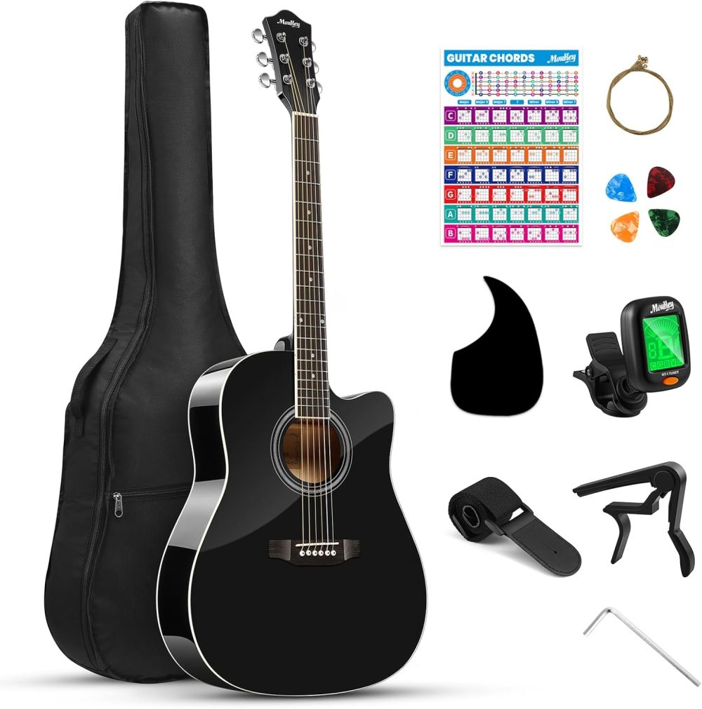 Acoustic Guitar for Beginners with Gig Bag, Complete Pack - Black