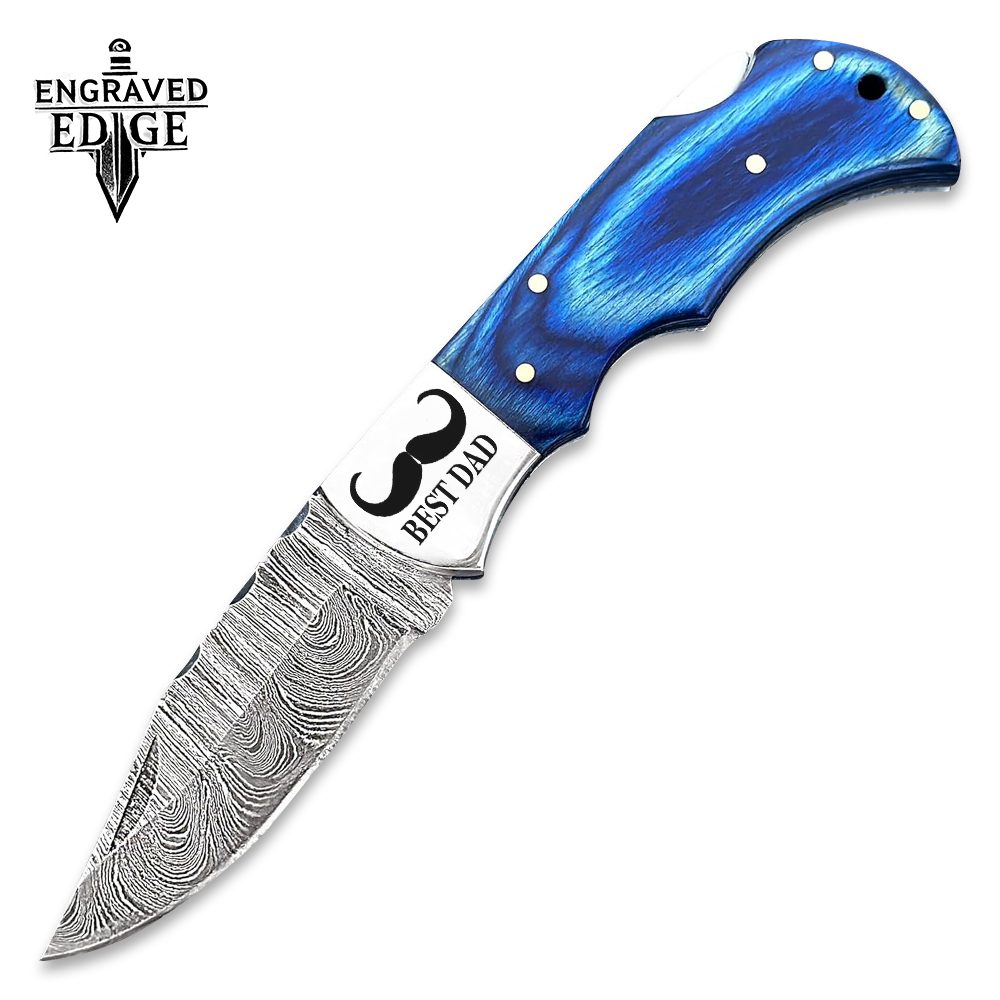 Personalized Engraved Damascus Steel Pocket Knife