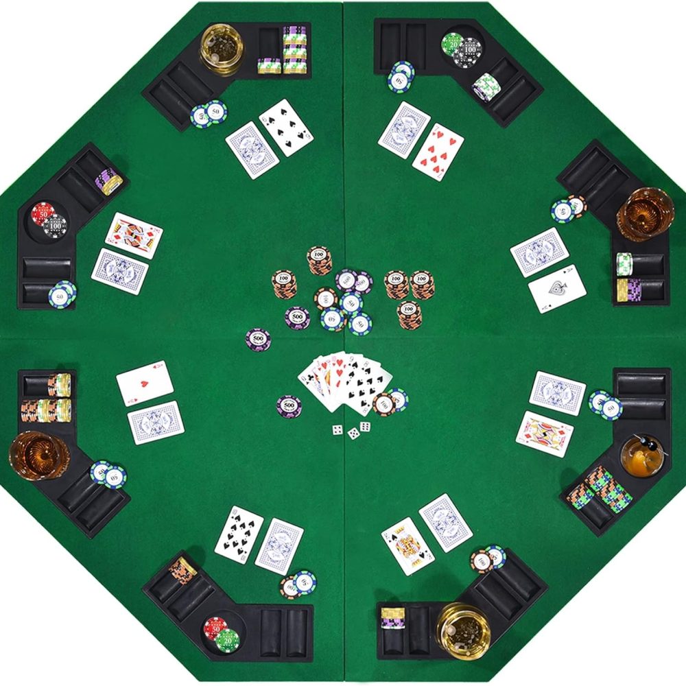 8-Player Foldable Poker Table Top with Portable Anti-Slip Mat