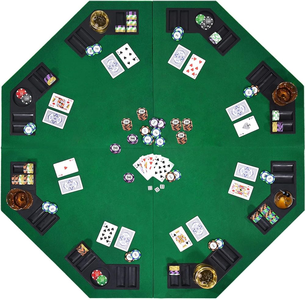 8-Player Foldable Poker Table Top with Portable Anti-Slip Mat