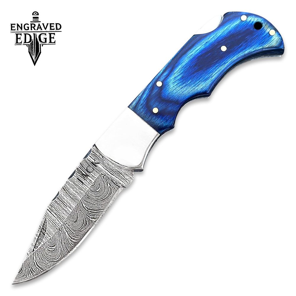 Personalized Engraved Damascus Steel Pocket Knife