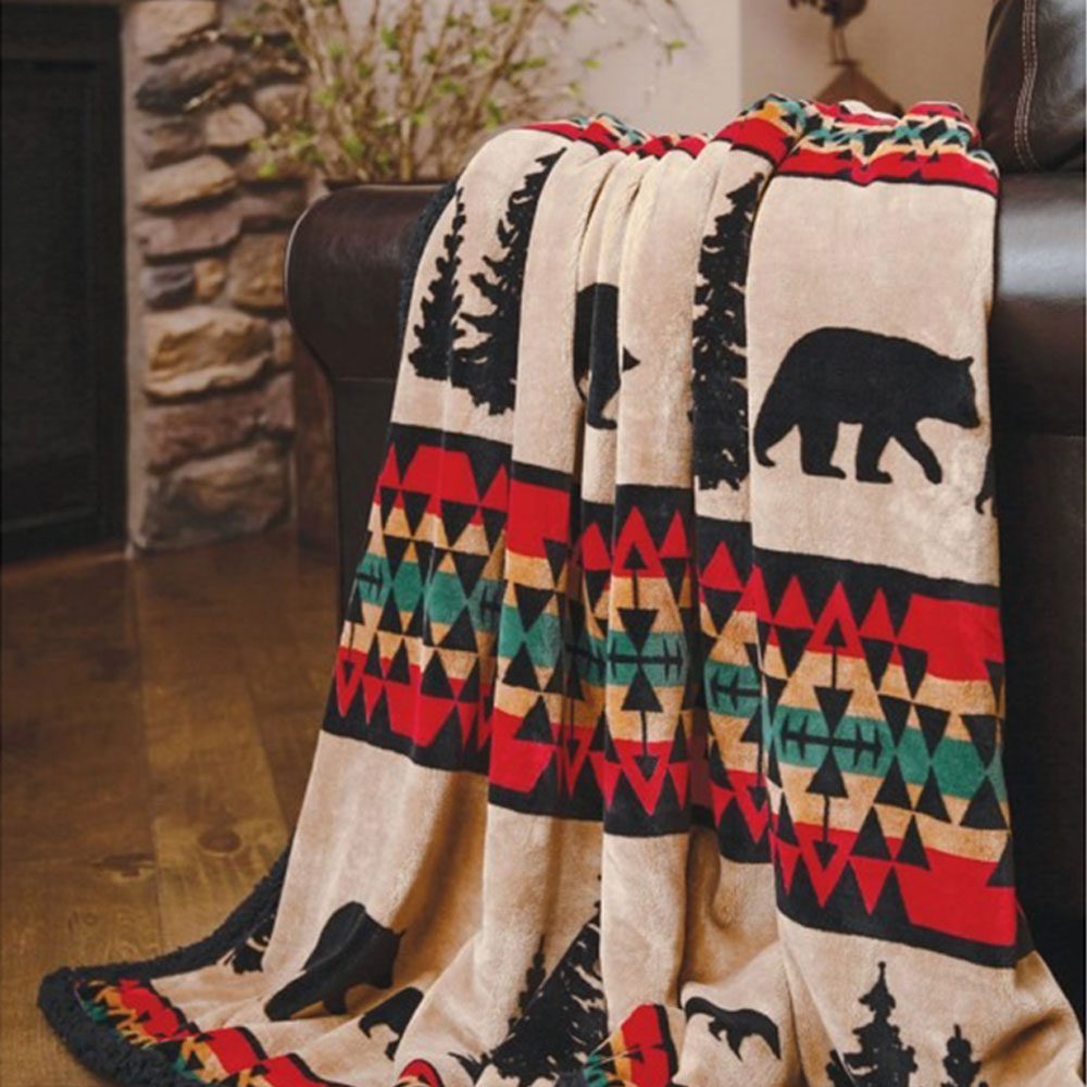 Bear Trails with Black Sherpa Plush Throw