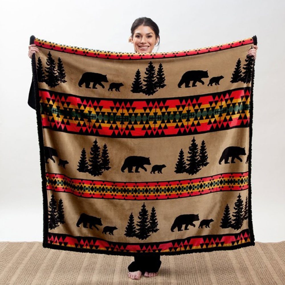 Bear Trails with Black Sherpa Plush Throw