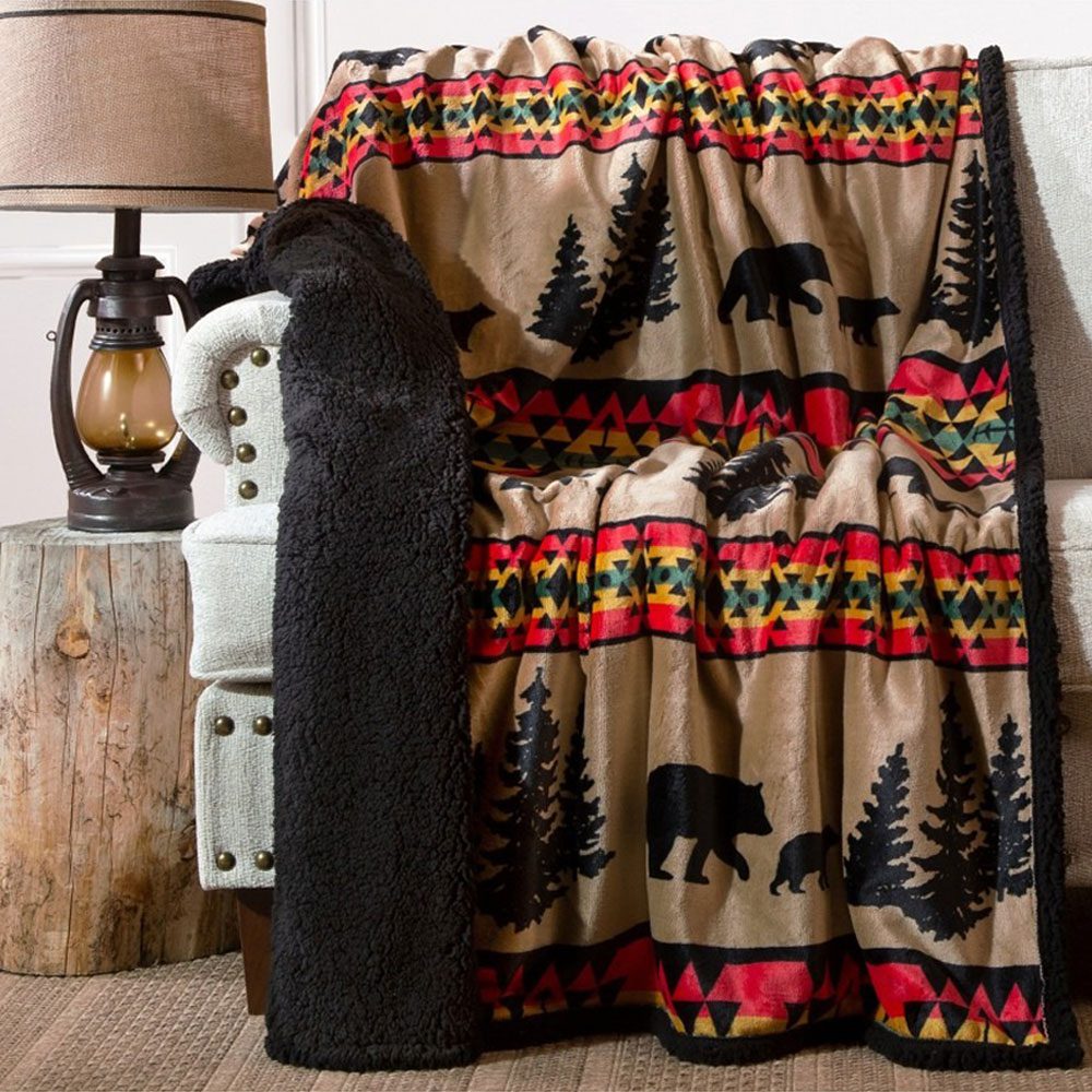 Bear Trails with Black Sherpa Plush Throw