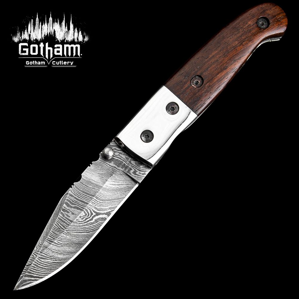 Damascus Steel Folding Knife with Tali Wood Handle