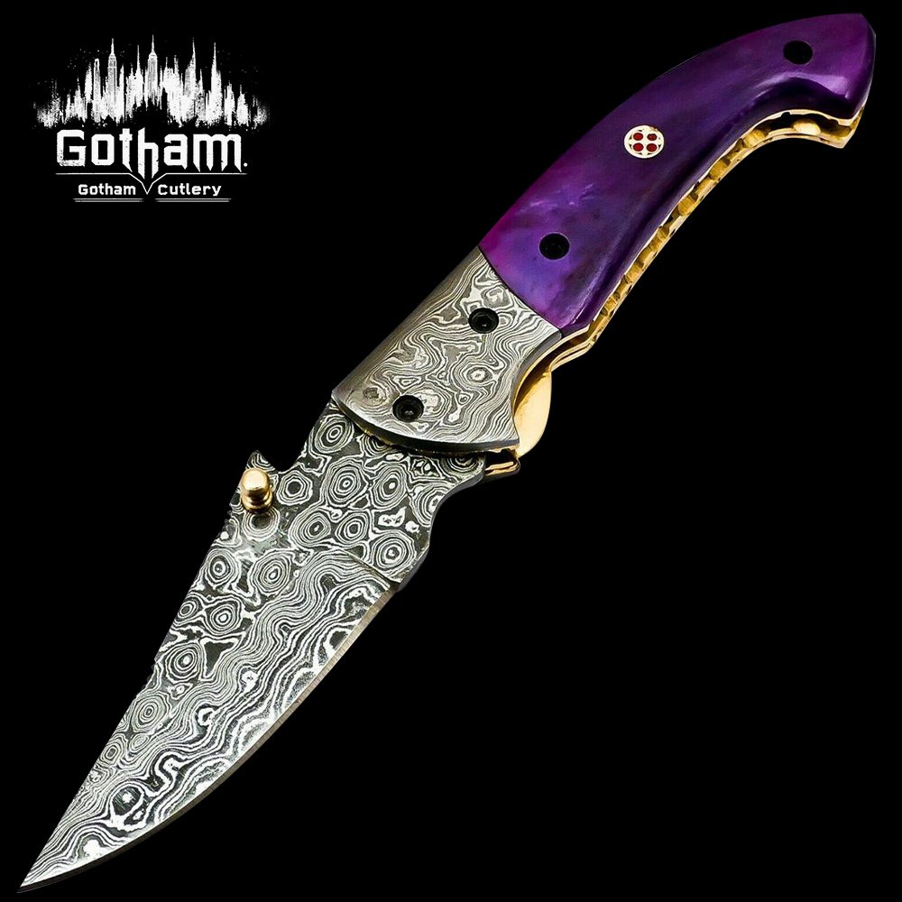 Handmade Damascus Steel Folding Knife With Camel Bone Handle