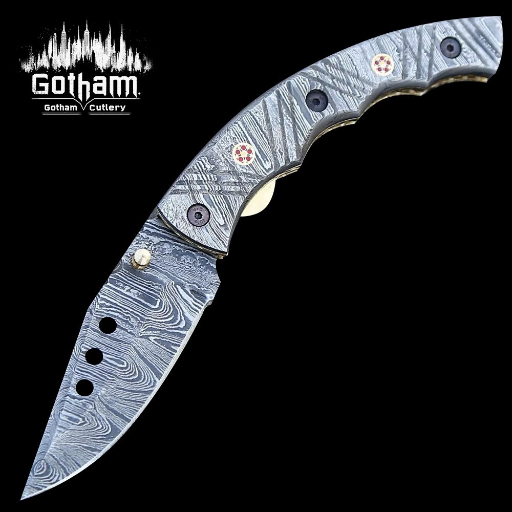 Custom Handmade Damascus Steel Liner Lock Folding Knife