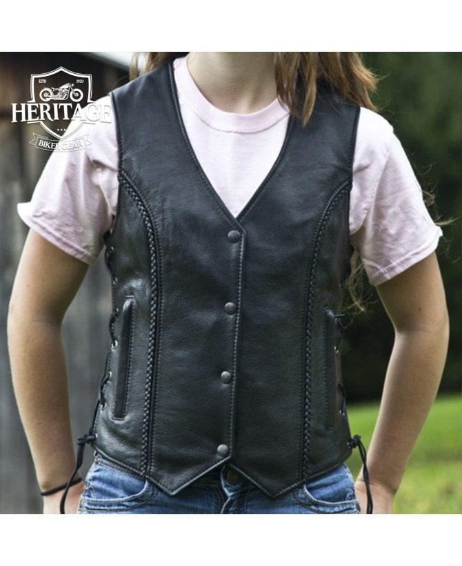 Women's Braid Leather Vest