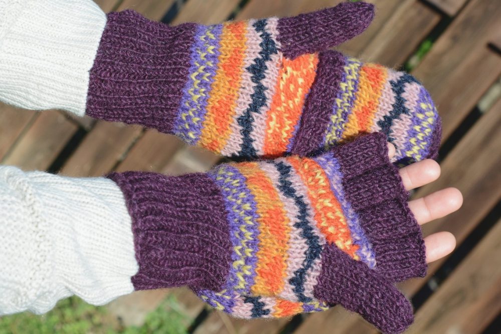 Namche Hand Knit Convertible Mitten, Winter Gloves with Fleece Lining