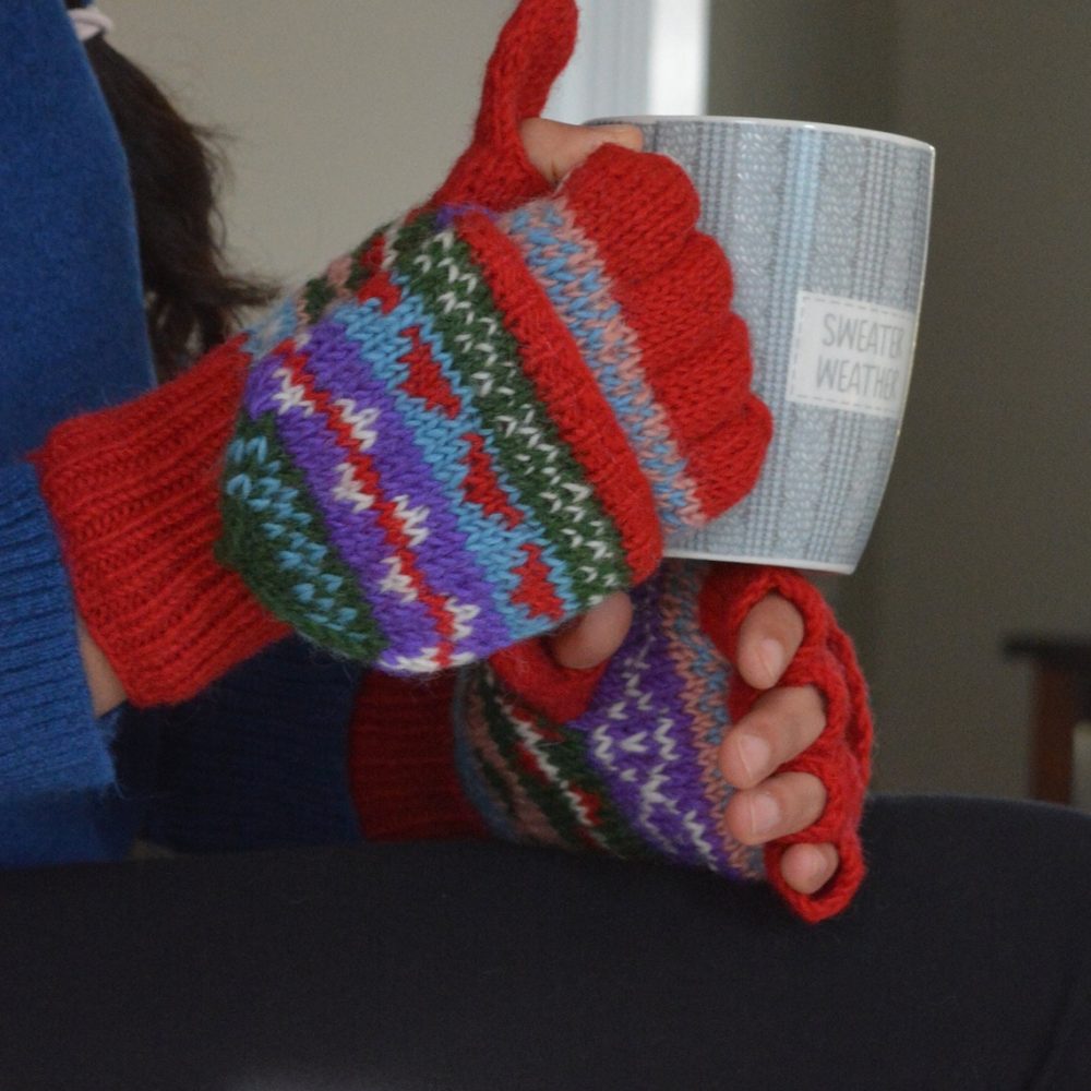 Namche Hand Knit Convertible Mitten, Winter Gloves with Fleece Lining