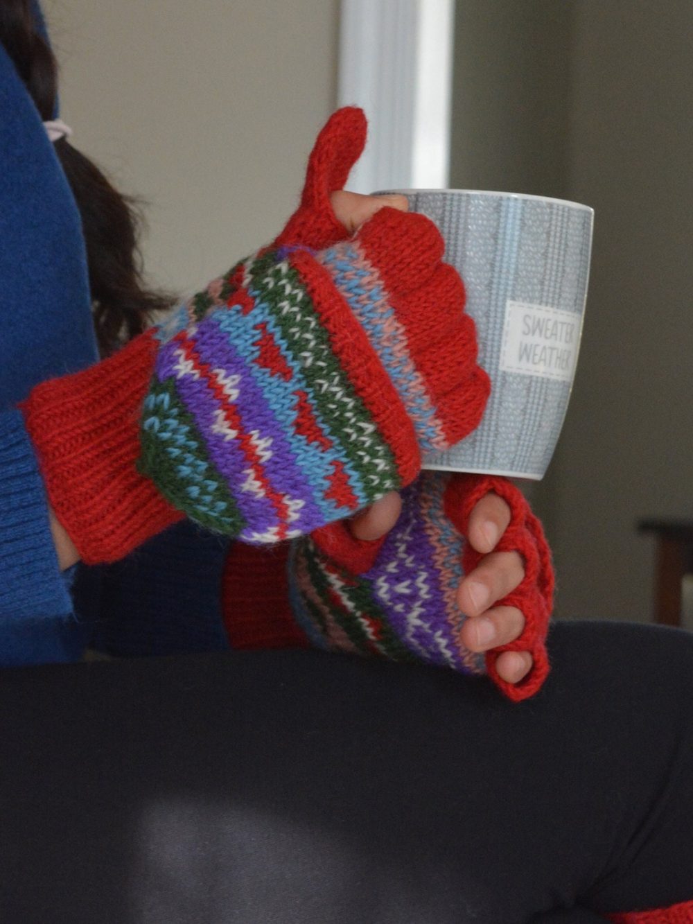 Namche Hand Knit Convertible Mitten, Winter Gloves with Fleece Lining