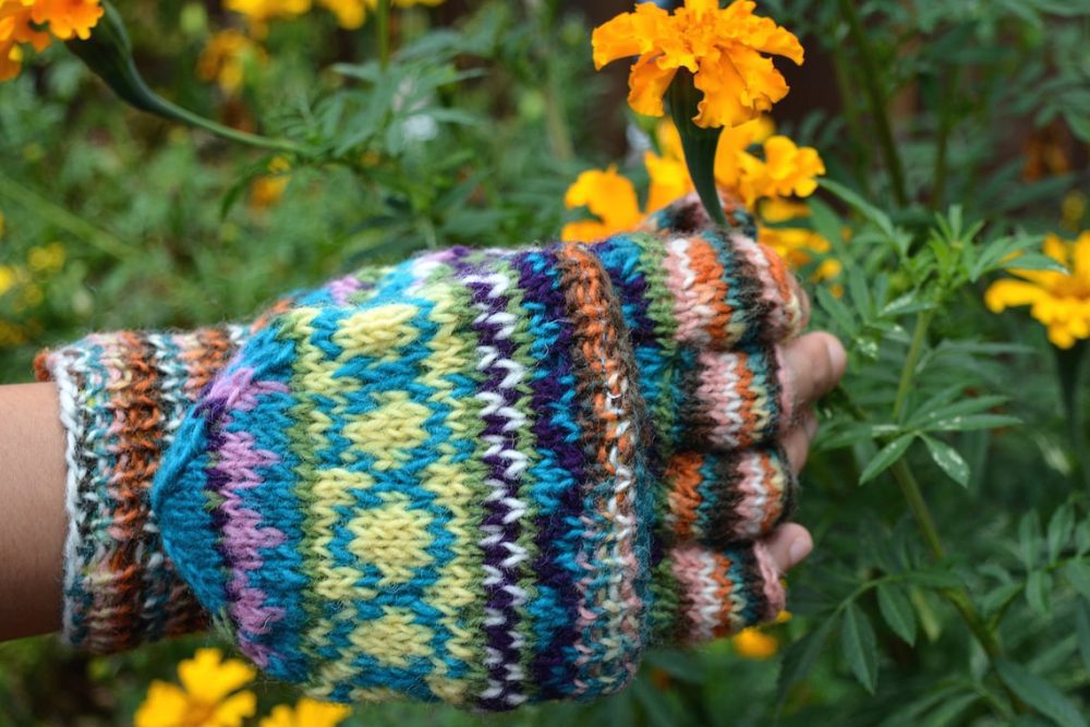 Namche Hand Knit Convertible Mitten, Winter Gloves with Fleece Lining