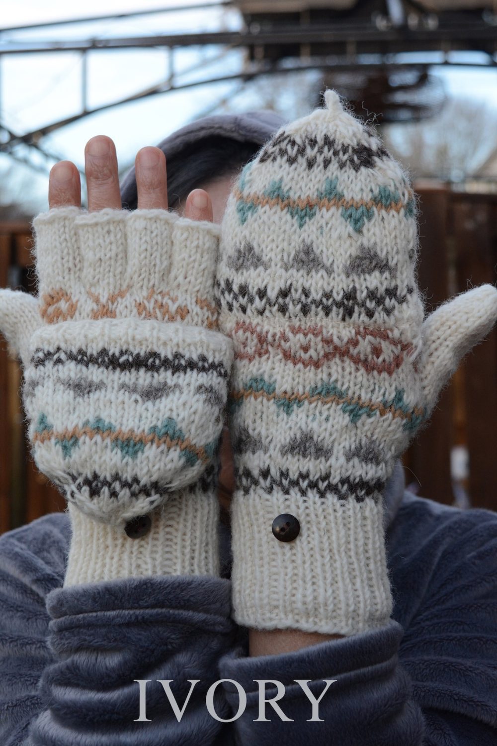 Namche Hand Knit Convertible Mitten, Winter Gloves with Fleece Lining