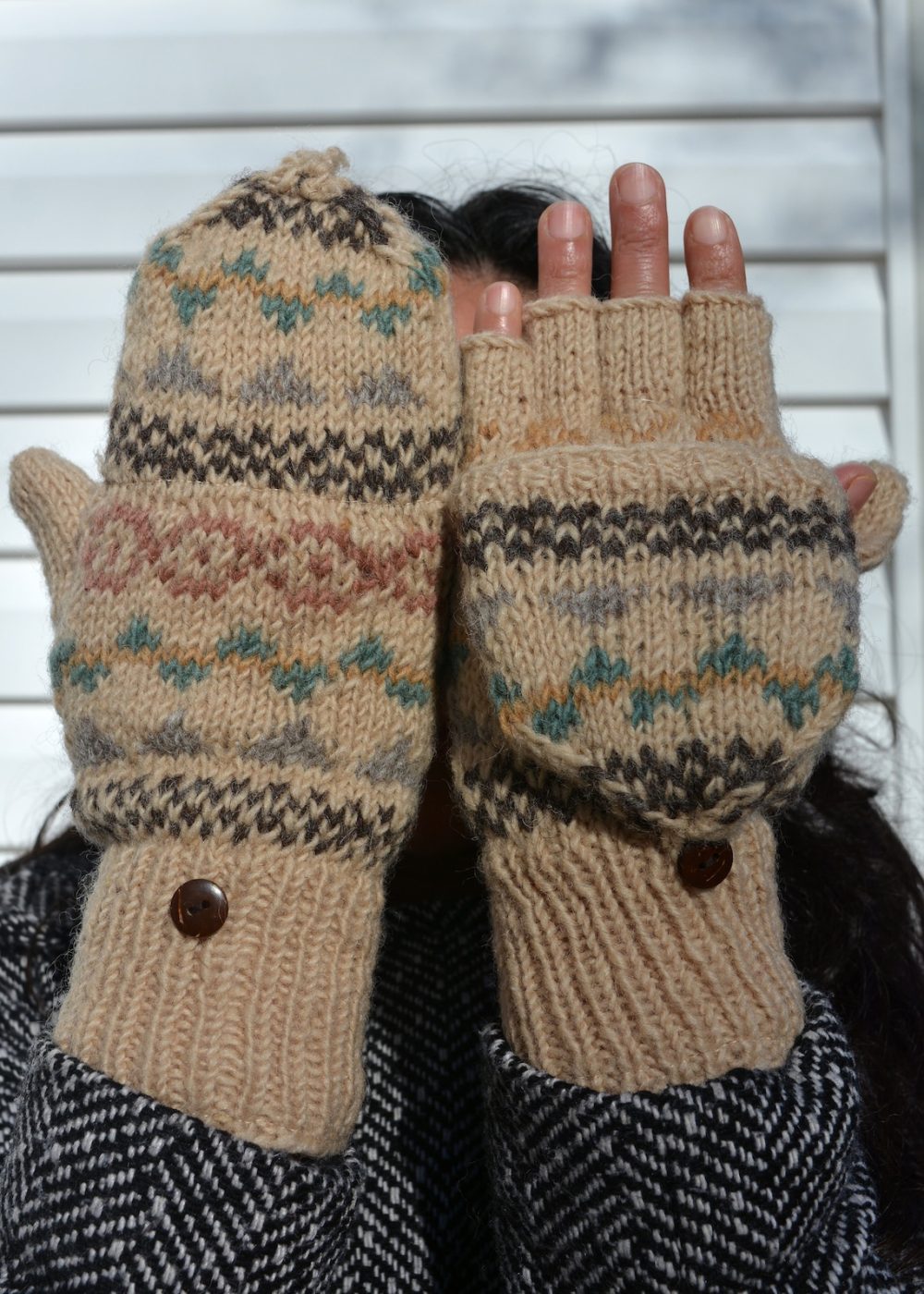 Namche Hand Knit Convertible Mitten, Winter Gloves with Fleece Lining