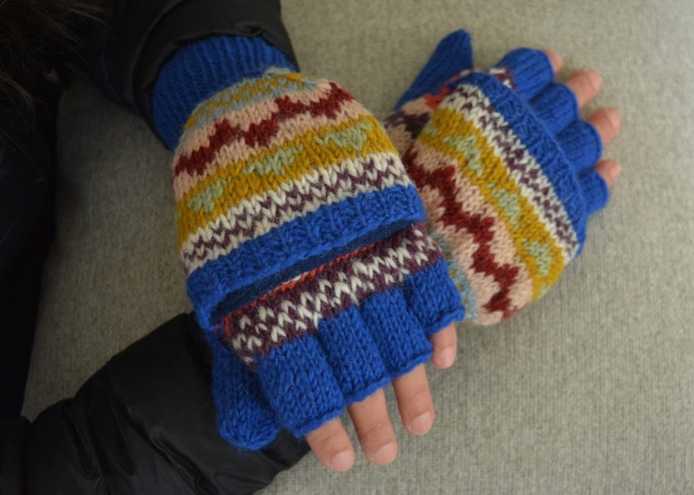 Namche Hand Knit Convertible Mitten, Winter Gloves with Fleece Lining