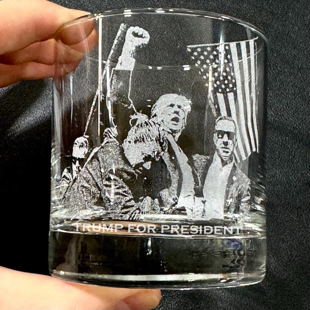 Personalized Donald Trump Whiskey Glass with American Flag