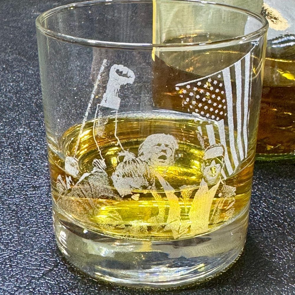 Personalized Donald Trump Whiskey Glass with American Flag