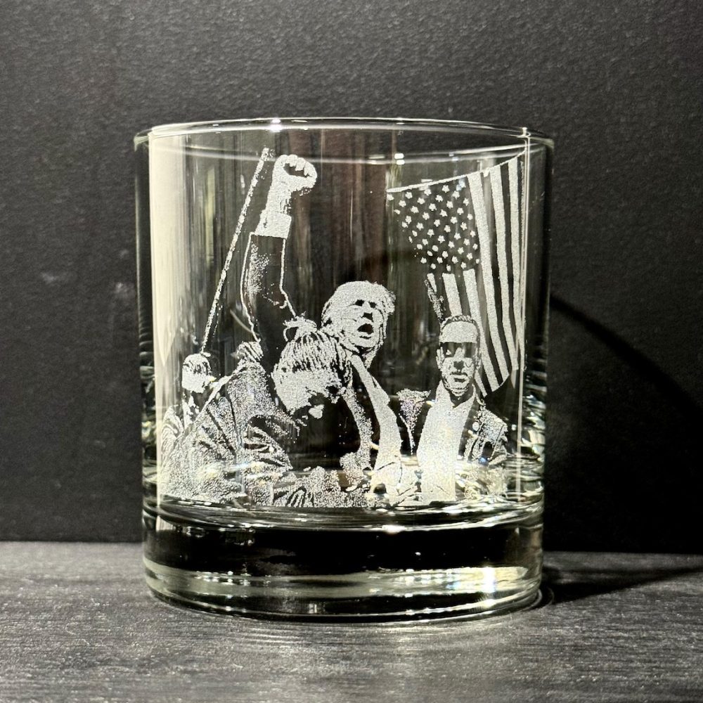 Personalized Donald Trump Whiskey Glass with American Flag