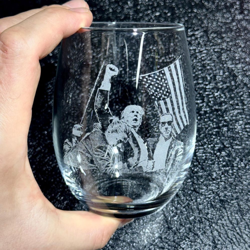 Personalized Donald Trump Whiskey Glass with American Flag