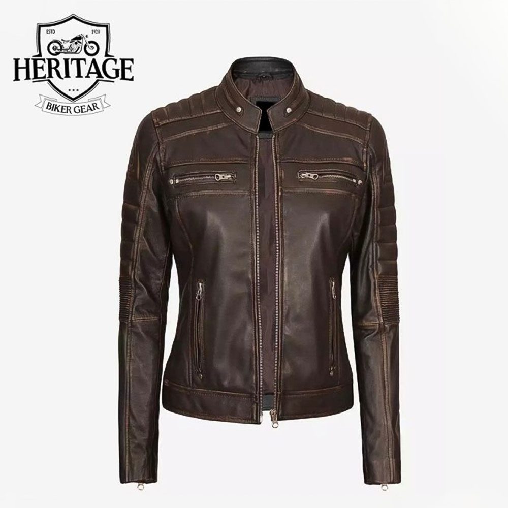 Women's Dark Brown Cafe Racer Leather Jacket