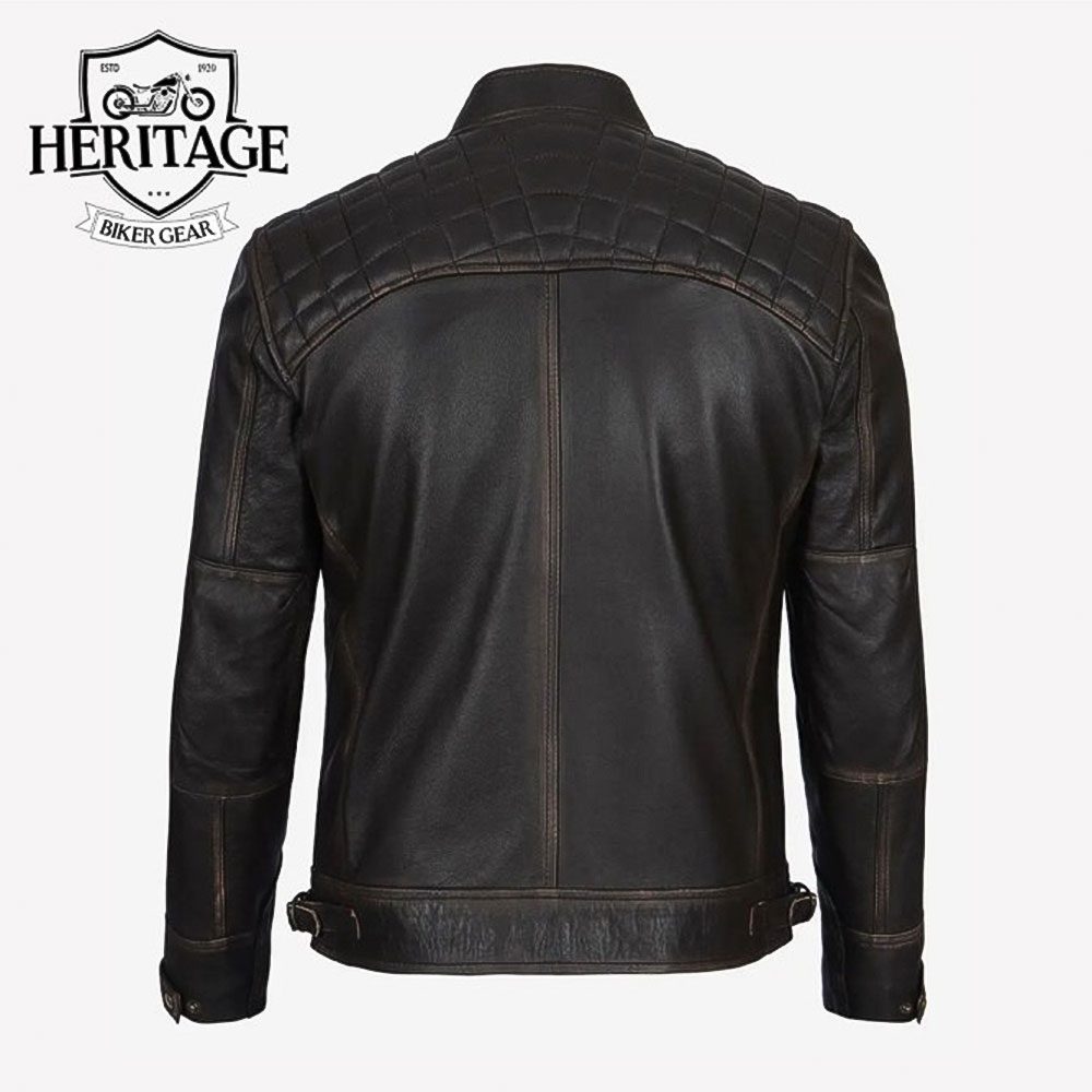 Men's Brown Cafe Racer Jacket With Quilted Shoulders