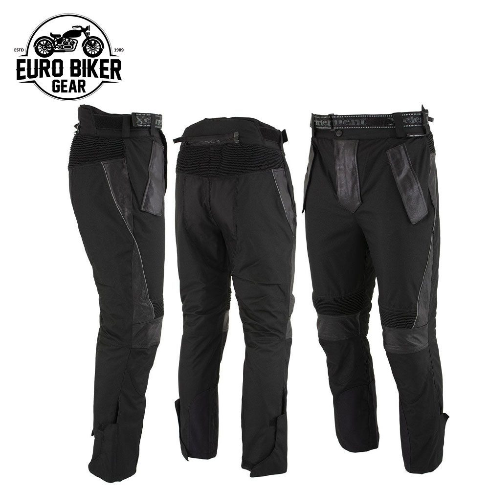 Men’s Road Racer Black Tri-Tex and Leather Motorcycle Racing Pants