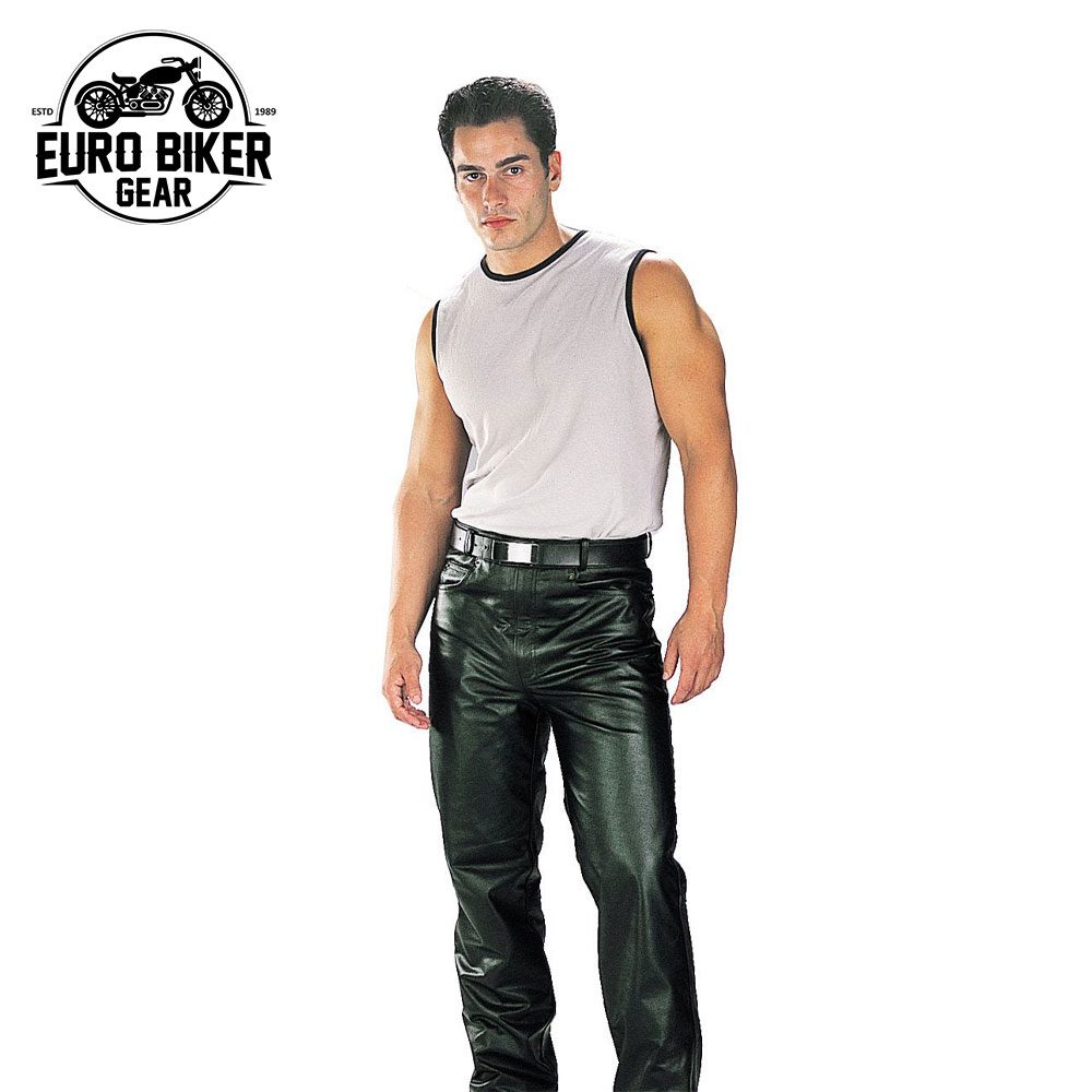 Men's Classic Black Fitted Leather Pants