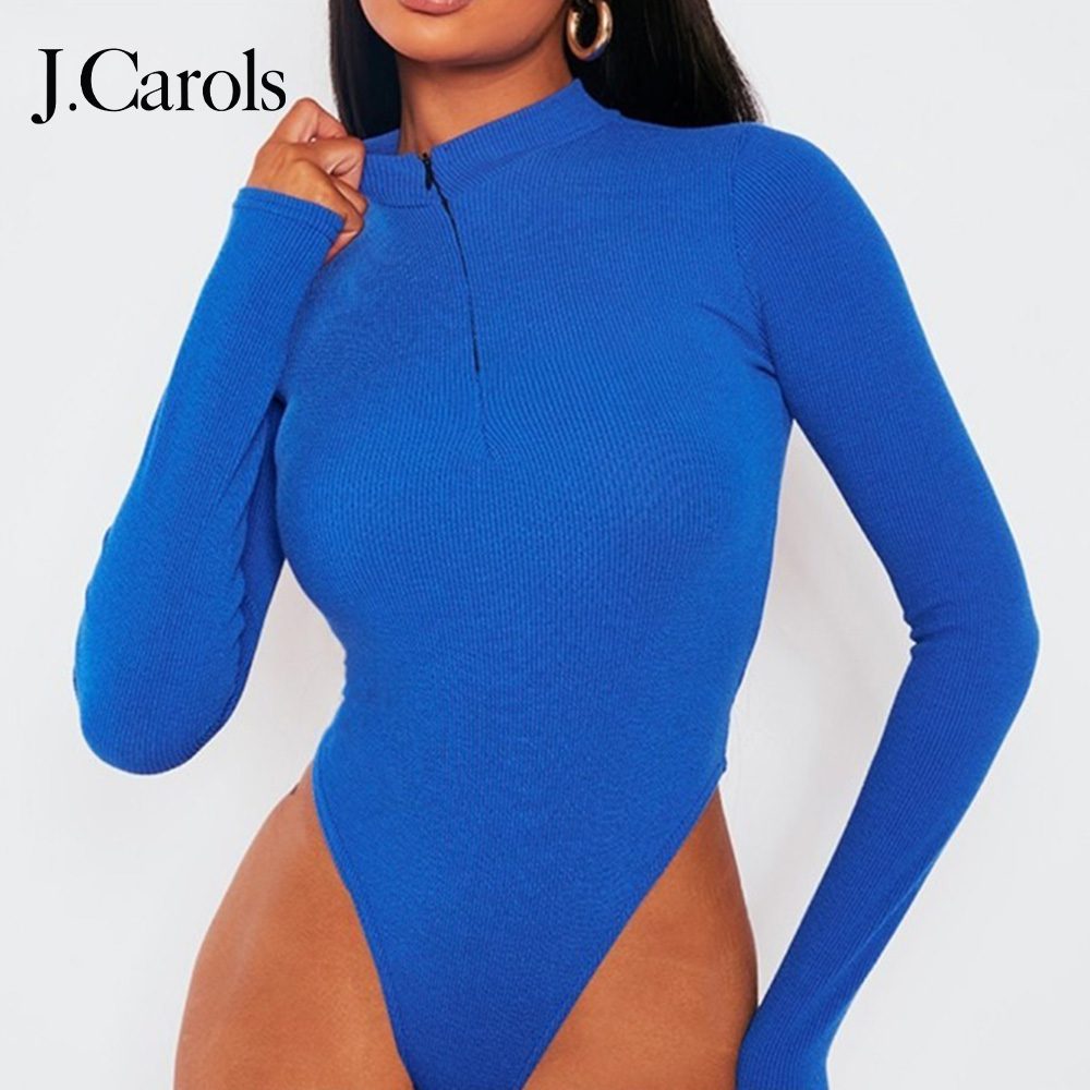 J.Carols® Bright Blue Rib Half Zip Bodysuit