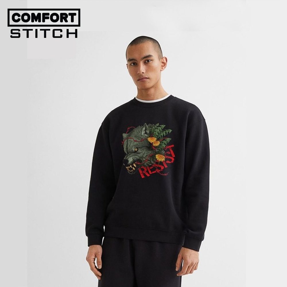 Relaxed Fit Printed Black Sweatshirt