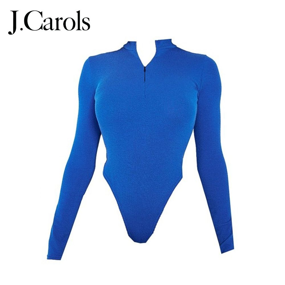 J.Carols® Bright Blue Rib Half Zip Bodysuit