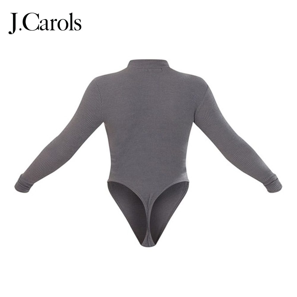 J.Carols® Charcoal Rib Half Zip Bodysuit