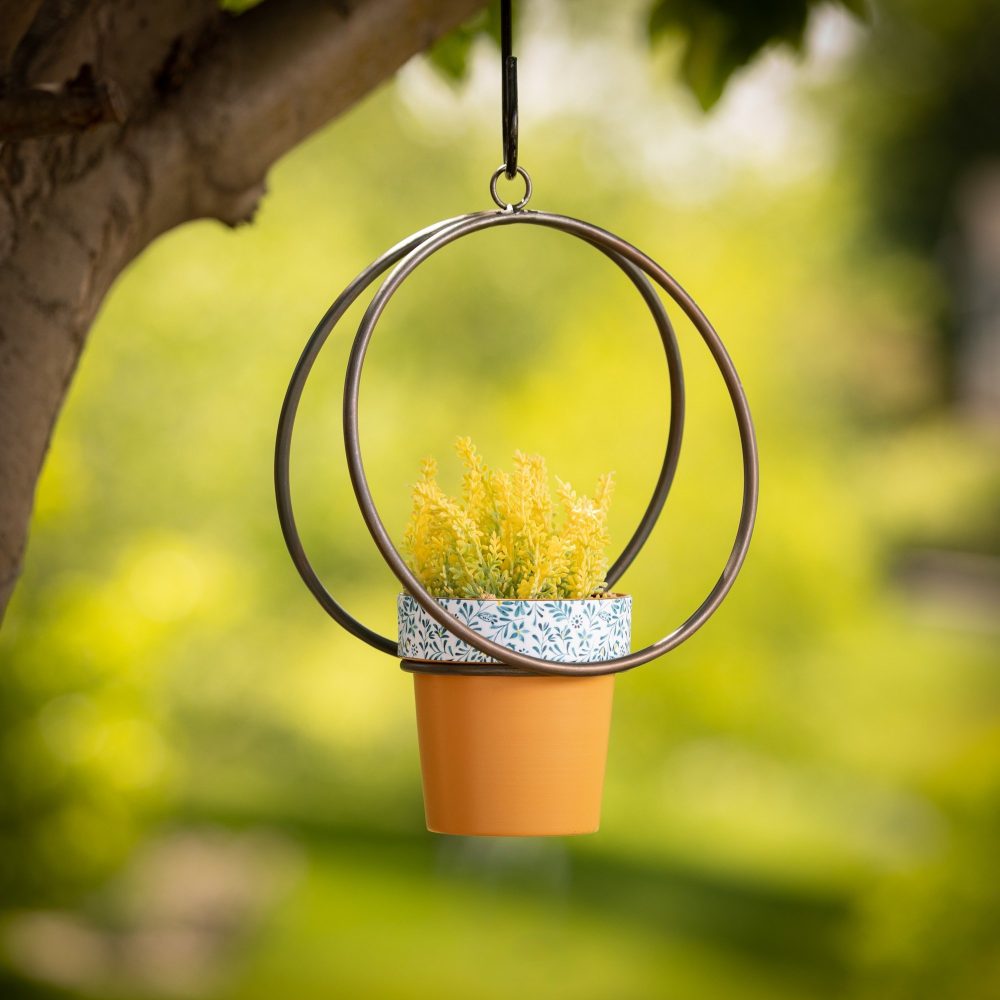 Hanging Metal Ring Planter 14.5"H Brown