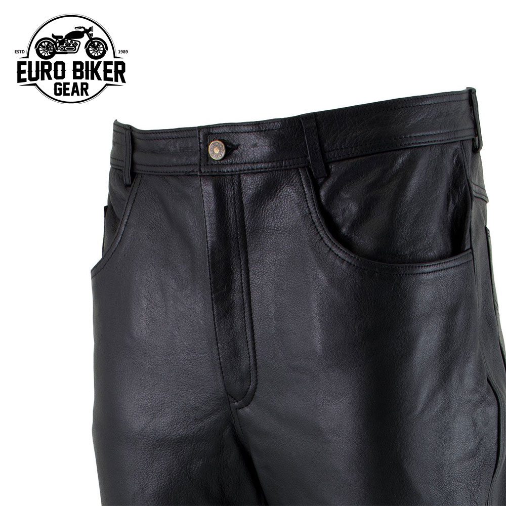 Men's Classic Black Fitted Leather Pants