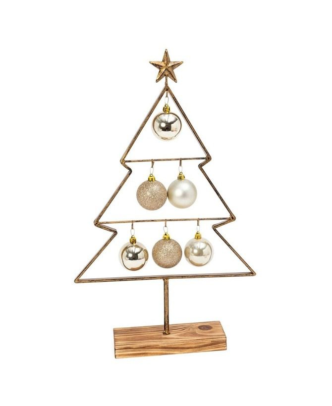 Goldtone Ornament-Accent Metal & Wood Tabletop Tree