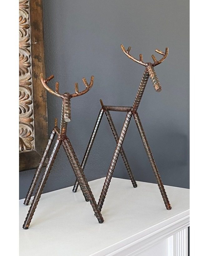 Handcrafted Rebar Reindeer Decoration – Rustic Holiday Fireplace and Mantle Decor