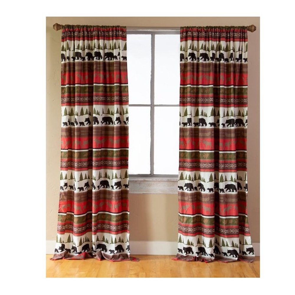 Rustic Cabin & Lodge Stripe Curtain Panels - Set of 2 with Tiebacks