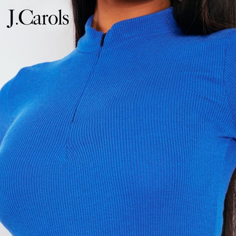 J.Carols® Bright Blue Rib Half Zip Bodysuit