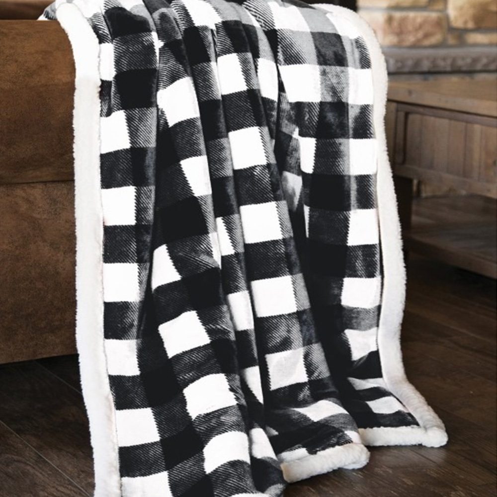 Black & White Lumberjack Plaid Plush Sherpa Throw