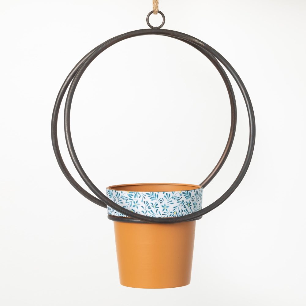 Hanging Metal Ring Planter 14.5"H Brown