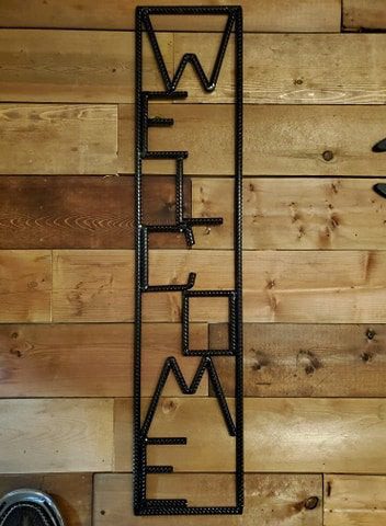 Handcrafted Rebar "Welcome" Sign – Industrial Metal Art for Home or Garden