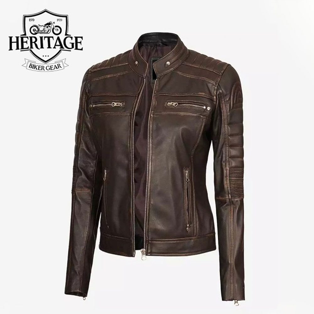 Women's Dark Brown Cafe Racer Leather Jacket