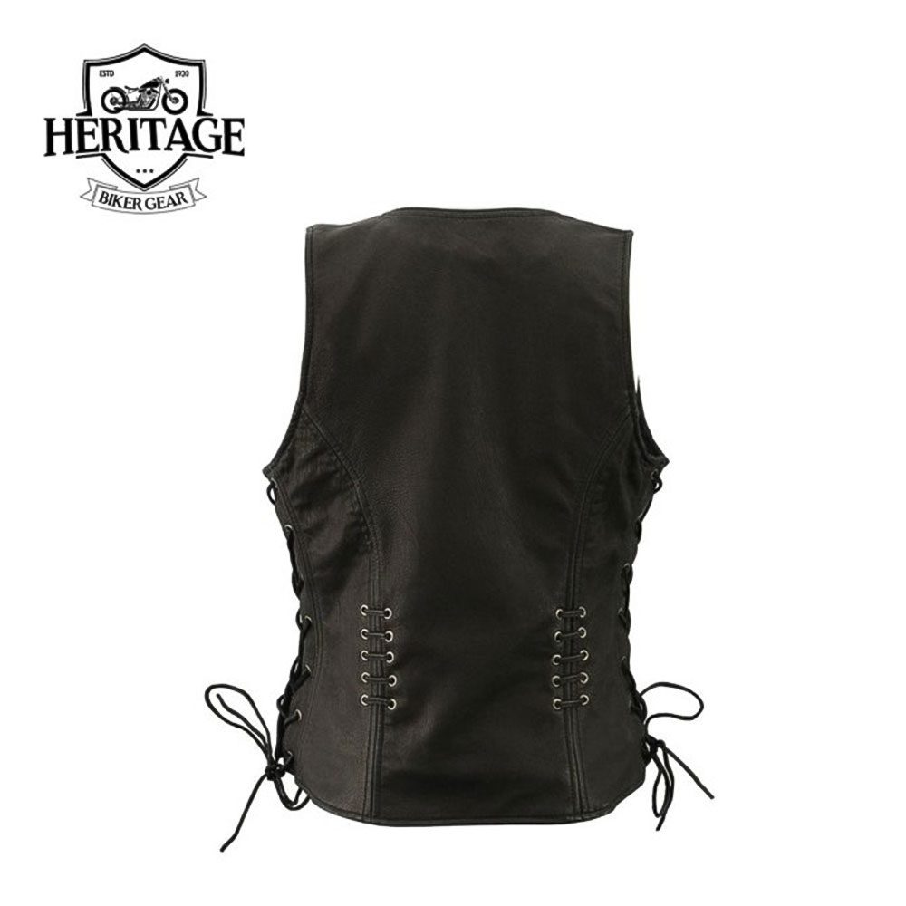 Heritage Leather Women's Black Leather Vest with Side Laces